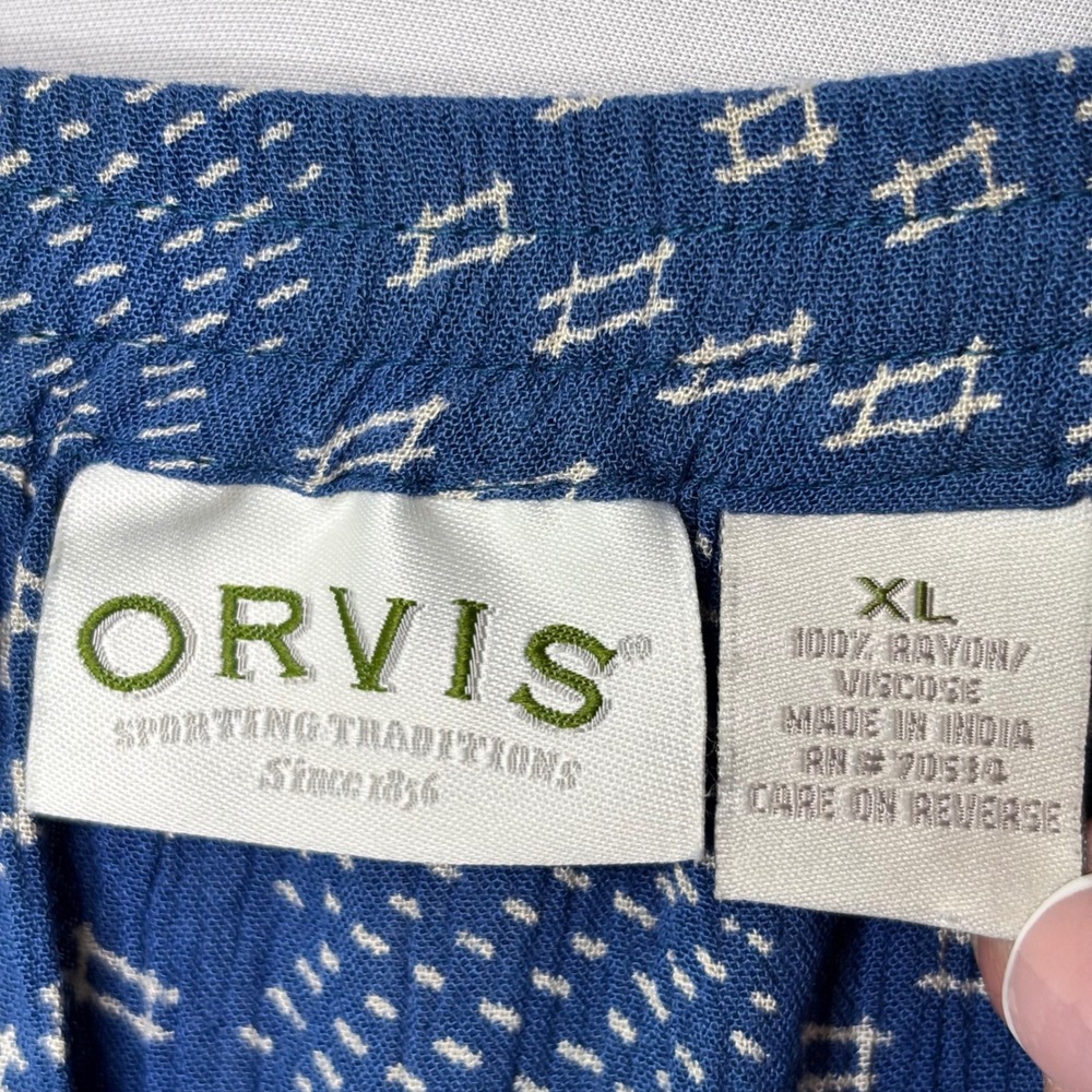 Vintage Orvis Boho Midi Skirt Womens XL Blue White Print Drawstring Waist - Picture 7 of 9